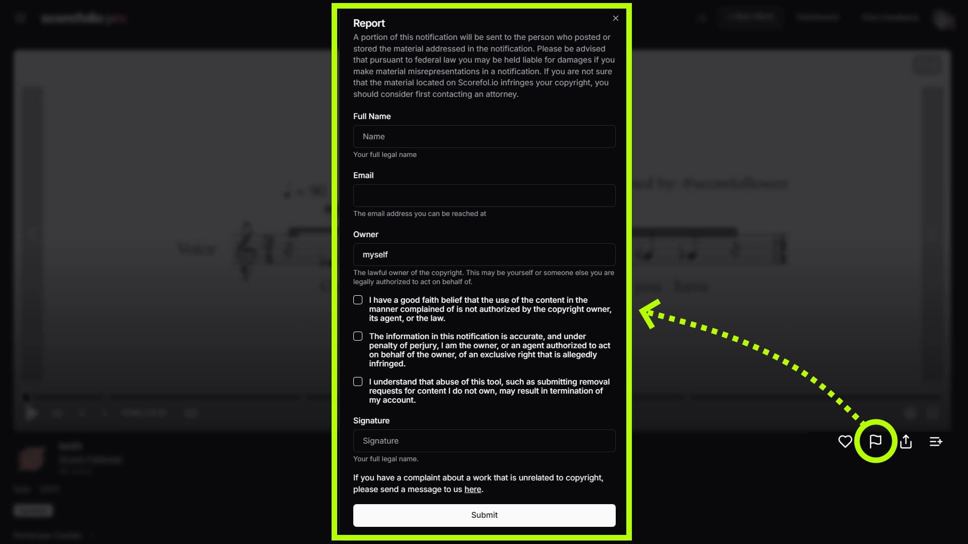 Copyright report interface