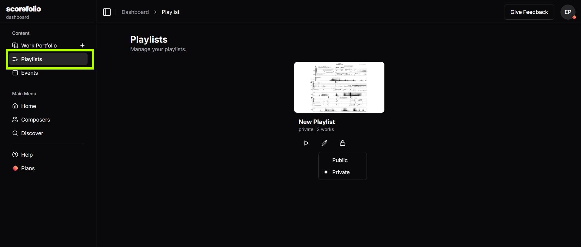 Playlist management interface