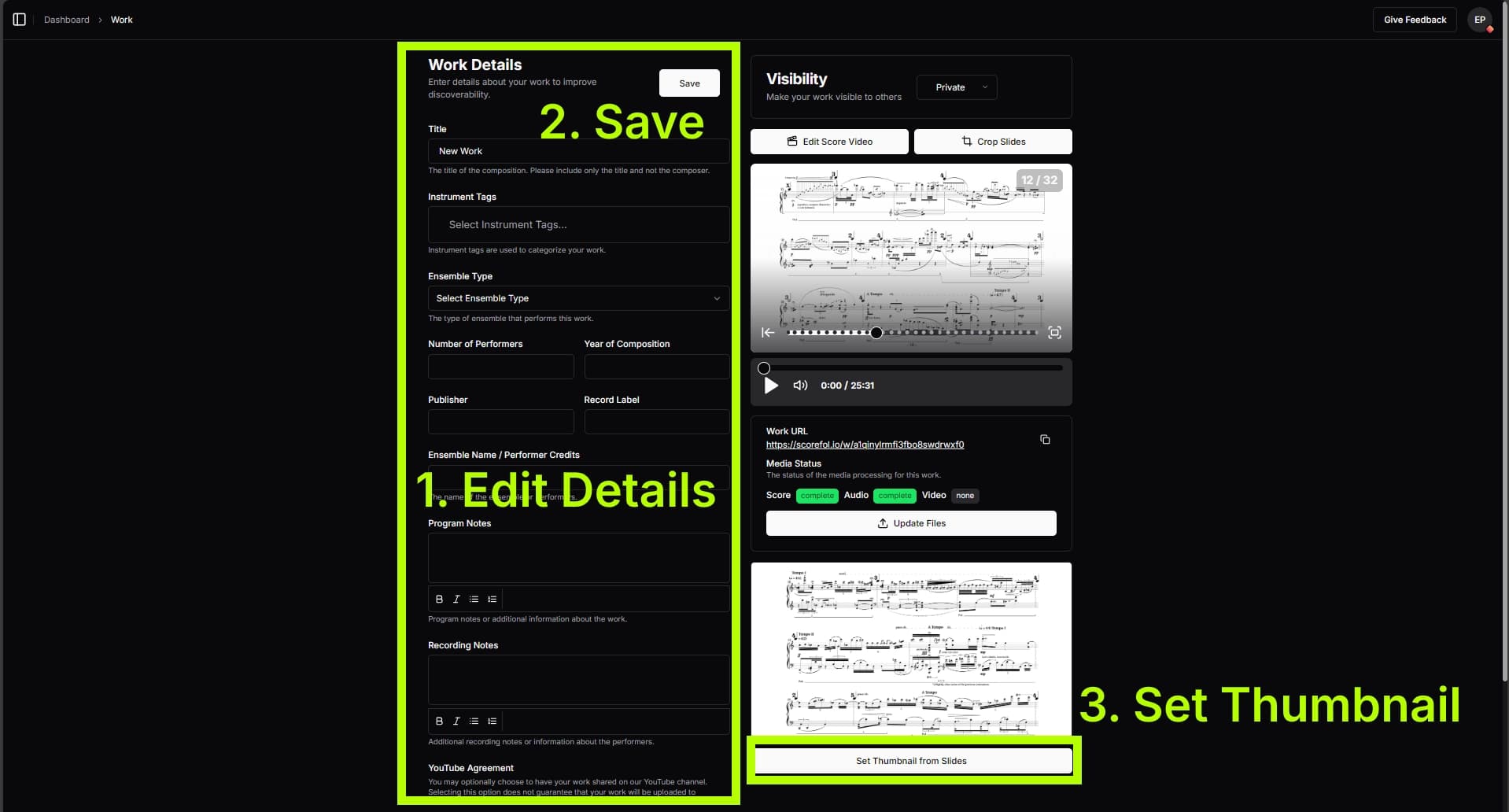 Work details editing interface